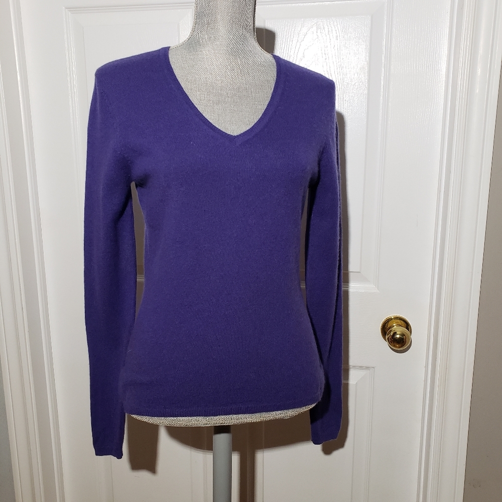Women's Cashmere V-Neck Purple Sweater